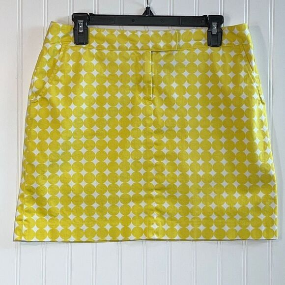 Larry Levine Size 8 Stretch Yellow & White Circles Cotton Blend Skirt  W/Pockets - Picture 1 of 11